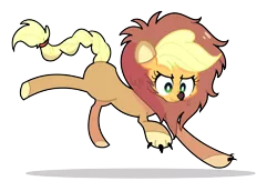 Size: 1280x832 | Tagged: safe, artist:turtlefarminguy, derpibooru import, applejack, big cat, earth pony, lion, pony, scare master, animal costume, applelion, clothes, costume, cute, female, mare, nightmare night costume, pounce, simple background, smiling, solo, transparent background