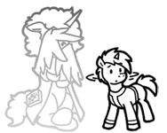 Size: 188x150 | Tagged: safe, artist:crazyperson, derpibooru import, alicorn, pony, unicorn, fallout equestria, fallout equestria: commonwealth, artificial alicorn, black and white, blue alicorn (fo:e), duo, fanfic art, generic pony, grayscale, invisible, monochrome, picture for breezies, simple background, transparent background