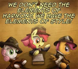 Size: 904x800 | Tagged: safe, artist:hewison, derpibooru import, apple bloom, scootaloo, sweetie belle, pony, ask pun, ask, book, clothes, cutie mark crusaders, hat