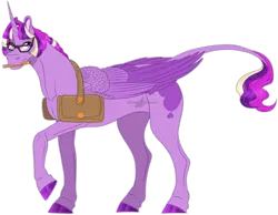 Size: 1200x933 | Tagged: safe, artist:bijutsuyoukai, derpibooru import, oc, alicorn, pony, bag, female, glasses, leonine tail, magical lesbian spawn, mare, offspring, parent:princess cadance, parent:twilight sparkle, parents:twidance, saddle bag, simple background, solo, transparent background