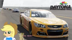 Size: 480x270 | Tagged: safe, artist:forzaveteranenigma, derpibooru import, applejack, fanfic:equestria motorsports, equestria girls, car, chevrolet, chevrolet ss, daytona international speedway, daytona usa, driving, florida, ford, ford fusion, forza motorsport 7, nascar, racing, stock car, toyota, toyota camry, united states, watermark