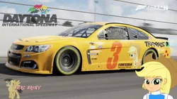 Size: 480x270 | Tagged: safe, artist:forzaveteranenigma, derpibooru import, applejack, fanfic:equestria motorsports, equestria girls, car, chevrolet, chevrolet ss, daytona usa, driving, florida, forza motorsport 7, nascar, racing, stock car, traxxas, united states, watermark