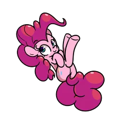 Size: 1280x1280 | Tagged: safe, artist:turtlefarminguy, derpibooru import, pinkie pie, earth pony, pony, blushing, cute, diapinkes, female, looking at you, mare, on back, simple background, smiling, solo, transparent background, underhoof