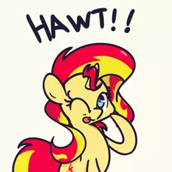 Size: 1000x1000 | Tagged: safe, artist:turtlefarminguy, derpibooru import, sunset shimmer, pony, unicorn, equestria girls, :p, cute, female, looking at you, mare, one eye closed, raised hoof, reaction image, shimmerbetes, silly, simple background, solo, tongue out, white background, wink