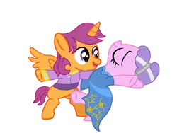 Size: 1024x768 | Tagged: safe, artist:turnaboutart, derpibooru import, edit, diamond tiara, scootaloo, alicorn, earth pony, pony, alicornified, alternate hairstyle, bipedal, clothes, dancing, dress, female, hairband, half r63 shipping, lesbian, male, race swap, rule 63, scootacorn, scooteroll, scootiara, shipping, skatercorn, skatiara, straight, suit, underhoof