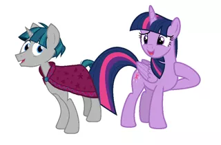 Size: 902x596 | Tagged: safe, derpibooru import, edit, editor:proto29, stygian, twilight sparkle, twilight sparkle (alicorn), alicorn, pony, unicorn, anatomically incorrect, duo, female, incorrect leg anatomy, male, shipping, simple background, stallion, straight, twigian, twiligian, white background, wings