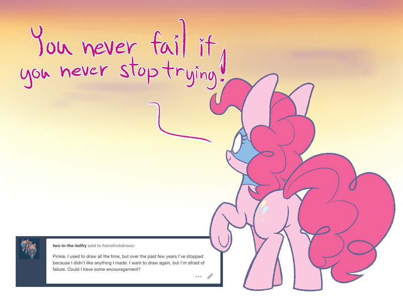 Size: 1280x960 | Tagged: safe, artist:heir-of-rick, derpibooru import, pinkie pie, earth pony, pony, ask, balloonbutt, butt, chalkzone, dialogue, female, gradient background, mare, mask, motivational, plot, raised hoof, rear view, snaponka, snappy pie, solo, sunset, tumblr, underhoof