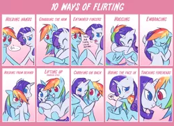 Size: 900x650 | Tagged: safe, artist:melancholysanctuary, color edit, derpibooru import, edit, rainbow dash, rarity, pony, blushing, boop, carrying, colored, cute, drawing meme, female, flirting, holding, hug, hug from behind, lesbian, looking at each other, meme, noseboop, ponies riding ponies, raridash, riding, shipping