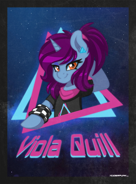 Size: 1200x1622 | Tagged: safe, artist:ciderpunk, derpibooru import, oc, oc:viola quill, unofficial characters only, pony, unicorn, 80s, ear piercing, earring, jewelry, piercing, synthwave