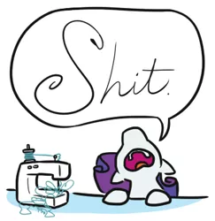 Size: 371x382 | Tagged: safe, artist:jargon scott, derpibooru import, rarity, pony, unicorn, adorable distress, cute, dialogue, female, interjections, majestic as fuck, mare, schoolhouse rock, sewing machine, simple background, solo, sophisticated as hell, speech bubble, swearing, vulgar, white background