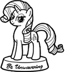 Size: 138x150 | Tagged: safe, derpibooru import, rarity, pony, unicorn, fallout equestria, fallout equestria: commonwealth, fanfic, black and white, cutie mark, fanfic art, female, grayscale, hooves, horn, mare, ministry mares, ministry mares statuette, monochrome, picture for breezies, simple background, smiling, solo, statuette, transparent background