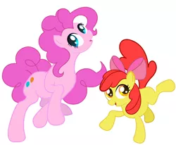 Size: 831x685 | Tagged: safe, artist:ultraspacemobile, derpibooru import, apple bloom, pinkie pie, pony, dancing, happy