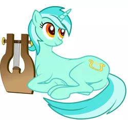 Size: 723x677 | Tagged: safe, artist:ultraspacemobile, derpibooru import, lyra heartstrings, pony, looking up, lyre, musical instrument, sitting, underhoof