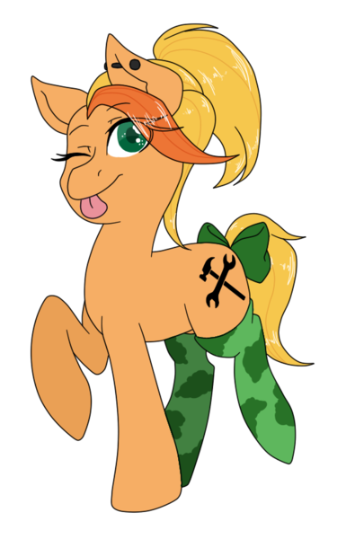 Size: 580x880 | Tagged: safe, artist:astriax, derpibooru import, oc, oc:sunstep, earth pony, pony, bow, clothes, female, hair bow, mare, simple background, socks, solo, tongue out, transparent background