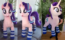 Size: 2652x1652 | Tagged: safe, artist:epicrainbowcrafts, derpibooru import, starlight glimmer, pony, clothes, irl, life size, photo, plushie, socks, solo, striped socks