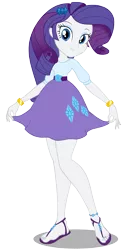 Size: 4500x8807 | Tagged: safe, artist:twilirity, derpibooru import, rarity, human, equestria girls, absurd resolution, belt, bracelet, clothes, feet, jewelry, legs, looking at you, miniskirt, sandals, simple background, skirt, skirt pull, smiling, solo, toe ring, transparent background