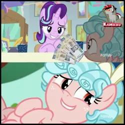 Size: 1024x1024 | Tagged: suggestive, derpibooru import, edit, edited screencap, screencap, cozy glow, starlight glimmer, pegasus, pony, marks for effort, capitalism, female, filly, imminent foalcon, money, prostitution