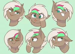 Size: 4000x2900 | Tagged: safe, artist:thegamblehorse, deleted from derpibooru, derpibooru import, oc, oc:data breach, unofficial characters only, bat pony, pony, bat pony oc, bat wings, colored sketch, expressions, simple background, smiling, solo, tongue out, wings
