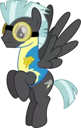 Size: 6000x9485 | Tagged: safe, artist:chainchomp2, derpibooru import, thunderlane, pegasus, pony, wonderbolts academy, absurd resolution, clothes, flying, goggles, lead pony badge, male, simple background, solo, stallion, transparent background, uniform, vector, wonderbolt trainee uniform