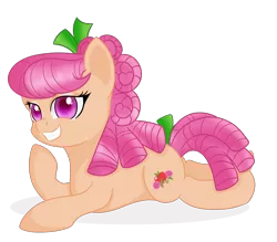 Size: 3000x2625 | Tagged: safe, artist:rainbowtashie, derpibooru import, apple rose, pony, female, grin, lying down, mare, simple background, smiling, solo, transparent background, young apple rose