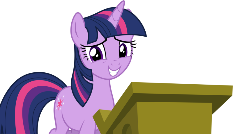 Size: 6600x3800 | Tagged: safe, artist:tomfraggle, derpibooru import, edit, twilight sparkle, pony, unicorn, the cutie re-mark, cute, looking at you, podium, simple background, smiling, solo, transparent background, twiabetes, unicorn twilight, vector, wingless, wingless edit