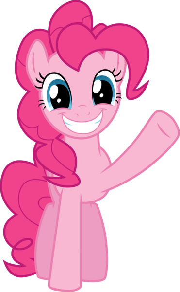 Size: 2285x3699 | Tagged: safe, artist:tomfraggle, derpibooru import, pinkie pie, earth pony, pony, dragon quest, female, looking at you, mare, raised hoof, simple background, smile and wave, smiling, solo, transparent background, vector, waving