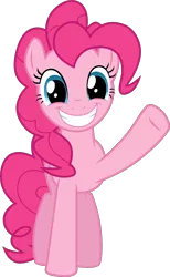 Size: 2285x3699 | Tagged: safe, artist:tomfraggle, derpibooru import, pinkie pie, earth pony, pony, dragon quest, female, looking at you, mare, raised hoof, simple background, smile and wave, smiling, solo, transparent background, vector, waving