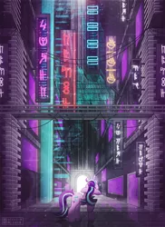 Size: 4000x5500 | Tagged: safe, alternate version, artist:sol-r, derpibooru import, starlight glimmer, pony, unicorn, absurd resolution, city, cyberpunk, female, mare