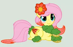 Size: 884x572 | Tagged: safe, artist:cookie-bases, artist:eggi-myst3ry, derpibooru import, fluttershy, pegasus, pony, base used, cagney carnation, crossover, cuphead, flower, flower in hair, fusion, fusion pony, hasbro, hasbro studios, leaves, studio mdhr