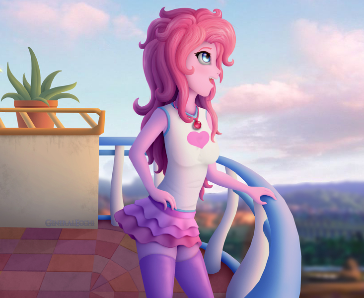 Size: 2420x1980 | Tagged: safe, artist:generalecchi, derpibooru import, pinkie pie, equestria girls, equestria girls series, balcony, clothes, female, solo