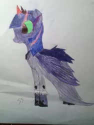 Size: 400x533 | Tagged: safe, artist:askstormyskies, derpibooru import, twilight sparkle, pony, unicorn, ask corrupted twilight sparkle, clothes, colored horn, corrupted, corrupted twilight sparkle, crown, curved horn, dark, dark equestria, dark magic, dark queen, dark world, dress, female, formal, formal attire, formal dress, formal wear, gala dress, hoof shoes, horn, imgur, jewelry, magic, necklace, queen twilight, regalia, solo, sombra eyes, sombra's horn, tiara, traditional art, tumblr, tyrant sparkle, unicorn twilight