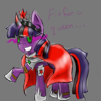 Size: 400x400 | Tagged: safe, artist:craftykraken, artist:craftykrakenyo, derpibooru import, twilight sparkle, pony, unicorn, ask corrupted twilight sparkle, armor, battle armor, battle gear, big crown thingy, cape, clothes, collar, colored horn, corrupted, corrupted element of harmony, corrupted element of magic, corrupted twilight sparkle, crown, curved horn, dark, dark equestria, dark magic, dark queen, dark world, element of magic, female, hoof shoes, horn, jewelry, magic, necklace, queen twilight, regalia, solo, sombra eyes, sombra's horn, tiara, tumblr, tyrant sparkle, unicorn twilight