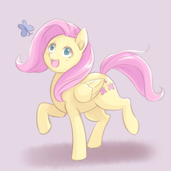 Size: 1200x1200 | Tagged: safe, artist:ninjaham, derpibooru import, fluttershy, butterfly, pegasus, pony, cute, female, mare, open mouth, shyabetes, solo