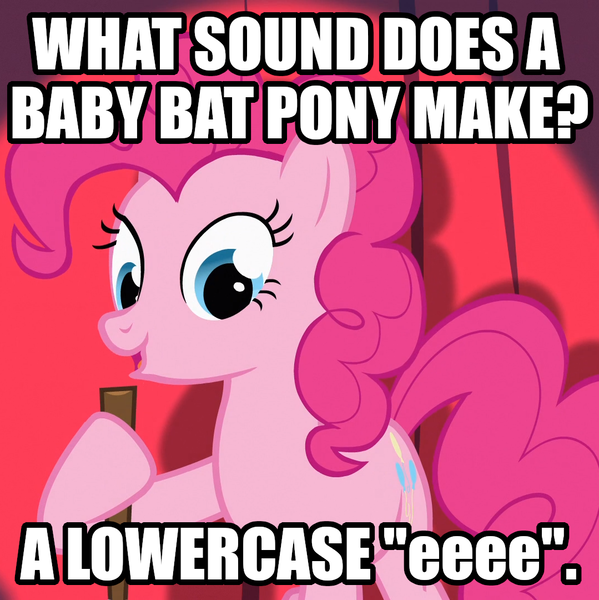 Size: 1079x1080 | Tagged: safe, derpibooru import, edit, edited screencap, screencap, pinkie pie, pony, baby cakes, broom, caption, cropped, curtain, eeee, image macro, joke, meme, text