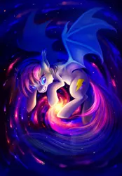 Size: 1325x1900 | Tagged: safe, artist:stasysolitude, derpibooru import, oc, unofficial characters only, bat pony, pony, bat pony oc, bat wings, ear fluff, female, galaxy, mare, solo, space, spread wings, stars, wings