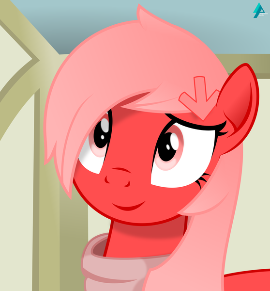 Size: 1800x1936 | Tagged: safe, artist:arifproject, derpibooru import, oc, oc:downvote, ponified, pony, derpibooru, clothes, derpibooru ponified, happy, messy mane, meta, scarf, simple background, smiling, solo, vector