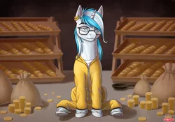 Size: 1920x1344 | Tagged: safe, artist:wwredgrave, derpibooru import, oc, oc:snowflake, unofficial characters only, pony, unicorn, bits, bread, breaking bad, clothes, crossover, female, food, mare, money, parody, smiling, solo