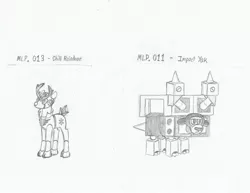 Size: 3300x2550 | Tagged: artist:thekman100, deer, derpibooru import, impact man, megaman, mega man 11, megapony, pencil drawing, reindeer, robot, robot master, safe, traditional art, tundra man, yak