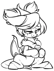 Size: 1024x1355 | Tagged: safe, artist:kellythedrawinguni, derpibooru import, oc, bat pony, pony, coffee cup, cup, female, mare, monochrome, simple background, sitting, solo, transparent background