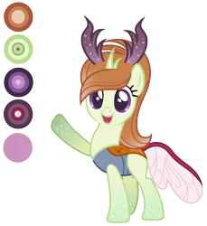 Size: 1772x1936 | Tagged: artist:diamond-chiva, changepony, derpibooru import, female, hybrid, oc, oc:jade blossom, offspring, parent:princess celestia, parents:thoralestia, parent:thorax, reference sheet, safe, simple background, solo, transparent background, unofficial characters only