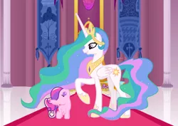 Size: 1232x872 | Tagged: safe, artist:ksiezniczkaluny, derpibooru import, princess cadance, princess celestia, pony, baby, baby pony, momlestia fuel, younger