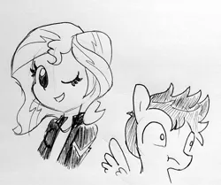 Size: 1325x1110 | Tagged: safe, artist:tjpones, derpibooru import, flash sentry, sunset shimmer, pegasus, pony, equestria girls, awkward, cute, female, flashimmer, flirting, frown, grayscale, homesick shimmer, male, monochrome, one eye closed, open mouth, scrunchy face, shipping, simple background, smiling, spread wings, stallion, straight, traditional art, wide eyes, wingboner, wings, wink