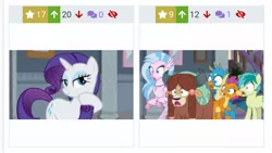 Size: 1403x794 | Tagged: derpibooru, derpibooru import, gallus, juxtaposition, meta, ocellus, rarity, safe, sandbar, school daze, screencap, silverstream, smolder, student six, yona