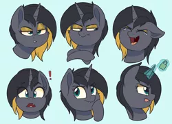 Size: 2800x2030 | Tagged: safe, artist:thegamblehorse, deleted from derpibooru, derpibooru import, oc, oc:gilded grooves, unofficial characters only, pony, unicorn, crying, cute, cute little fangs, expressions, fangs, female, glowing horn, horn, laughing, lock, padlock, solo, surprised, tears of laughter, tongue out