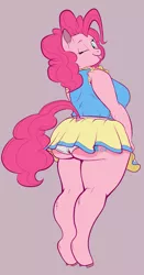 Size: 1235x2359 | Tagged: anthro, artist:joenobody, balloonbutt, breasts, busty pinkie pie, butt, chubby, clothes, cute, cutie mark, derpibooru import, dock, hooves, horseshoes, legs, miniskirt, panties, pinkie pie, plump, short skirt, skirt, solo, suggestive, thick, thighs, underwear, unguligrade anthro, upskirt