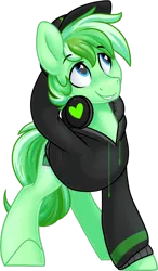 Size: 1024x1756 | Tagged: safe, artist:kellythedrawinguni, derpibooru import, oc, earth pony, pony, clothes, headphones, hoodie, male, simple background, solo, stallion, transparent background