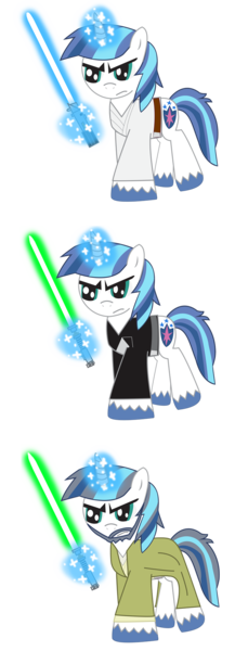 Size: 720x1992 | Tagged: artist:ejlightning007arts, beard, comparison, crossover, derpibooru import, facial hair, jedi, lightsaber, luke skywalker, robes, safe, shining armor, simple background, star wars, transparent background, vector, weapon