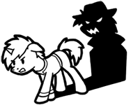 Size: 188x150 | Tagged: safe, artist:crazyperson, derpibooru import, pony, unicorn, fallout equestria, fallout equestria: commonwealth, black and white, clothes, fanfic art, fedora, generic pony, grayscale, hat, monochrome, picture for breezies, shadow, simple background, transparent background, vault suit