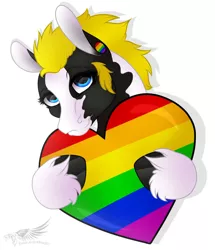 Size: 1100x1280 | Tagged: safe, artist:studiotoxic, derpibooru import, oc, unofficial characters only, pony, commission, gay pride flag, lgbt, pride, pride flag, pride flag earrings, pride flag heart, solo, ych example, ych result, your character here