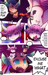 Size: 1030x1600 | Tagged: suggestive, artist:foxinshadow, derpibooru import, oc, oc:sunset sorbet, oc:vex vizier, unofficial characters only, anthro, bat pony, anthro oc, ass, bat pony oc, bat wings, breasts, butt, comic, dialogue, female, flirting, fuk, la grotte, lemme smash, male, pickup lines, straight, strip club, stripper, stripper pole, vulgar, wings